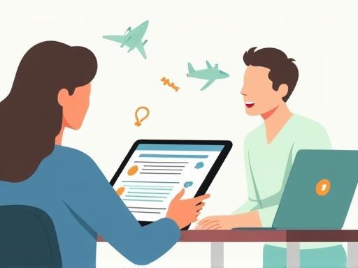 Illustration of a person giving feedback on a tablet